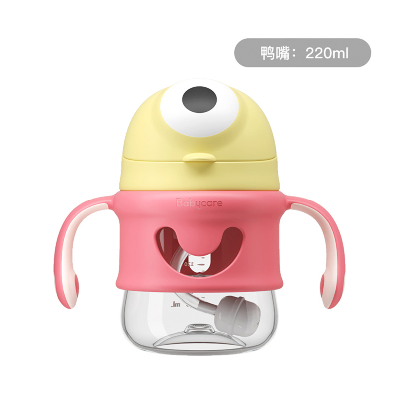 babycare婴儿大眼普迪仔学饮杯宝宝喝奶喝水杯儿童吸管鸭嘴杯两用6个月tritan-鸭嘴暖柠黄220ml