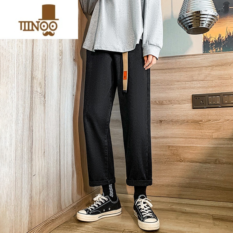 YANXU牛仔裤男潮流潮牌百搭直筒裤韩版时尚休闲宽松纯色阔韩流阔潮高清大图