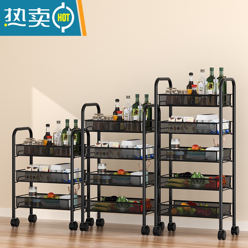 XIANCAI厨房置物架落地多层可移动家用小推车蔬菜篮收纳储物架子用品大全高清大图