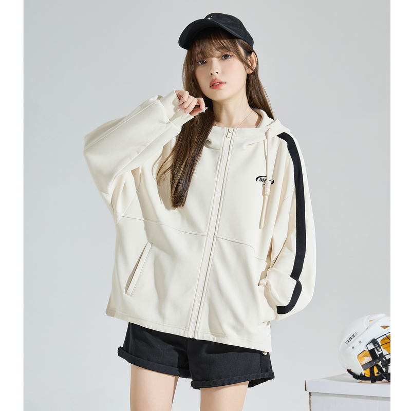 [2.5折价158元]唐狮oversize卫衣外套女春季新款连帽拉链针织开衫春秋上衣