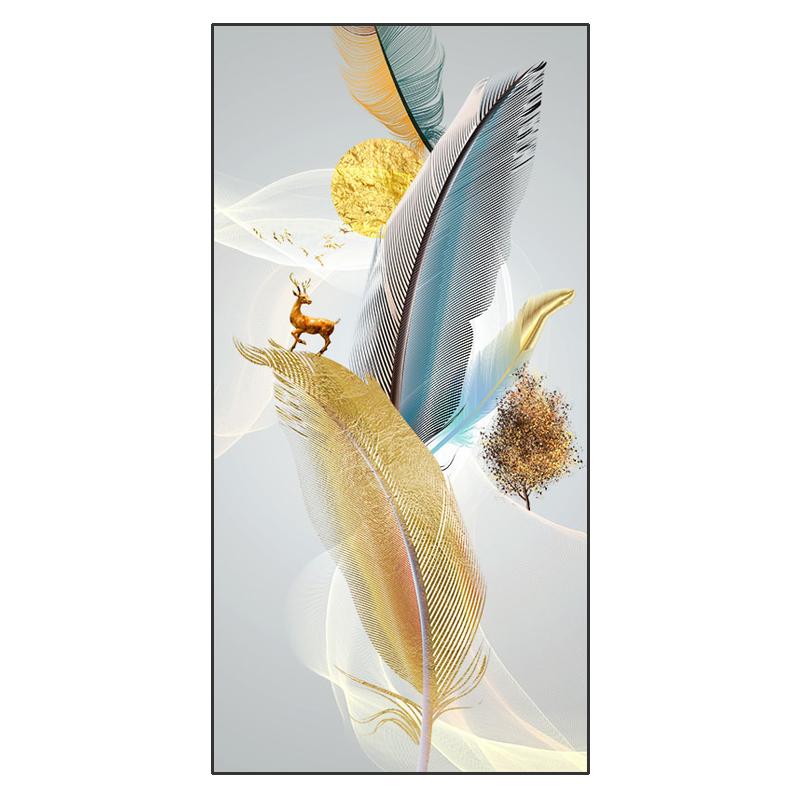 红绿蓝博艺新中式入户玄关装饰画清羽福禄现代简约客厅过道壁画北欧轻奢风墙面清羽飞扬挂画50x100cm