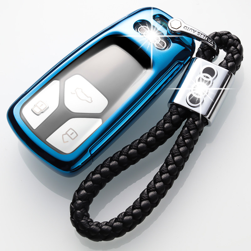 【补贴10%】2020款奥迪Q5L钥匙壳男Q7新奥迪A4L保护套汽车专用钥匙包扣女士19汽车钥匙包 奥迪B款深海蓝+绳