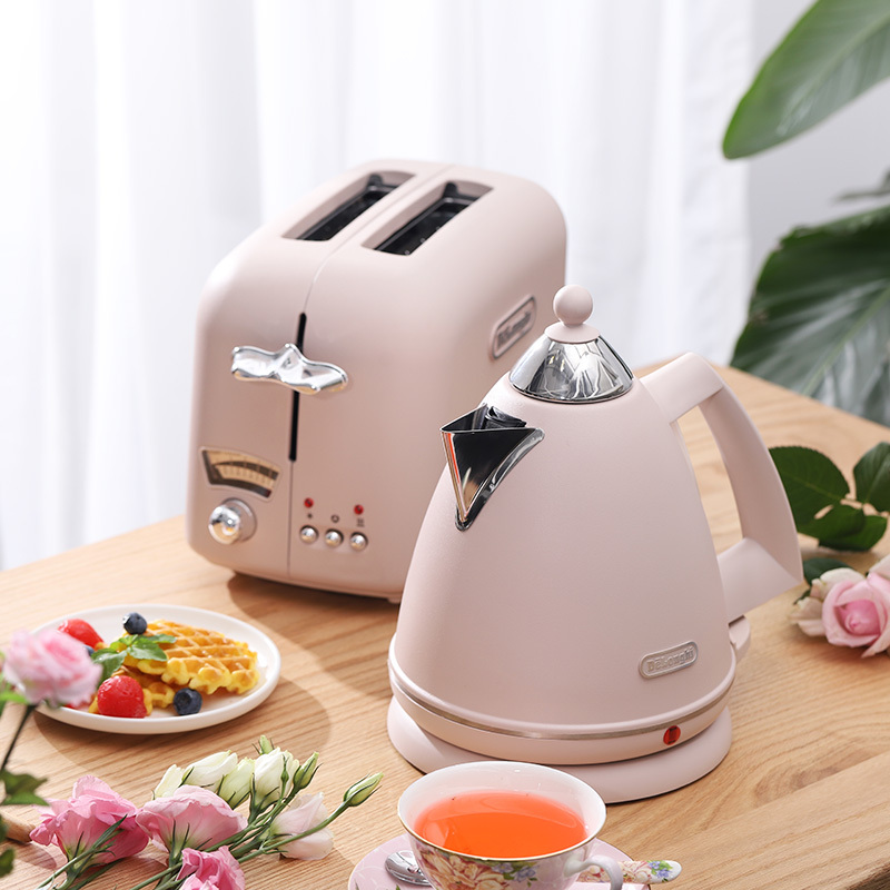 德龙（Delonghi）花园系列电水壶早餐2件组合套装（芍药粉）新年礼物春节送礼意式复古家用办公室厨房烧水烤面包组合套装