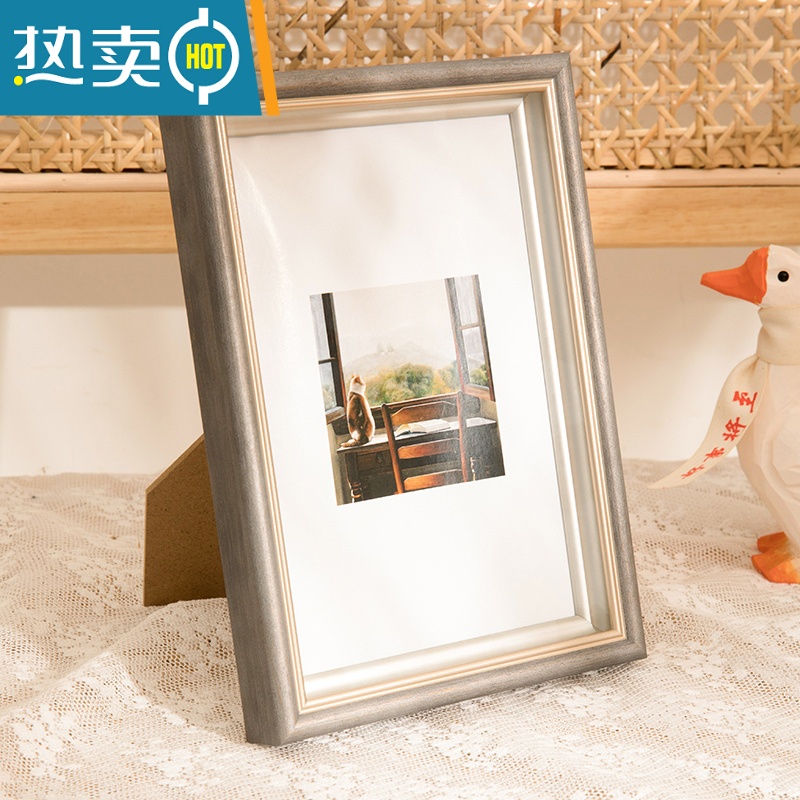 敬平北欧双色轻奢6寸7寸8 10寸摆台客厅卧室相片框架冲洗照片做成相框 星空灰 A4摆桌+挂墙[21*29.7cm]高清大图