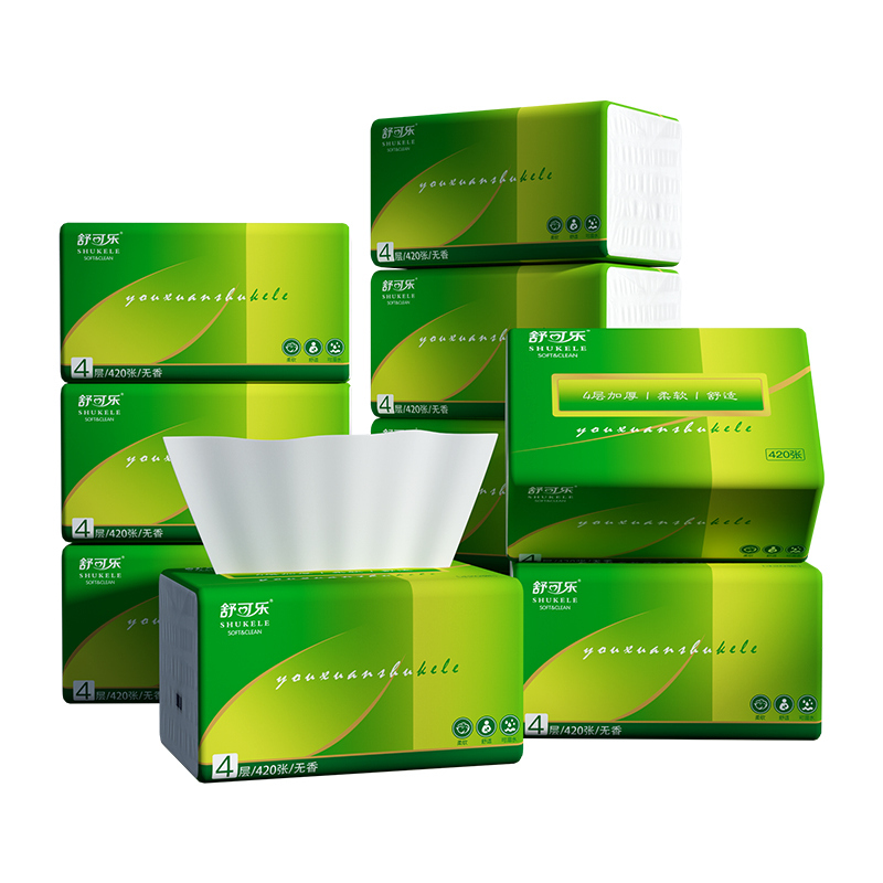 舒可乐 6包420张加量大包抽取式面巾抽纸餐巾纸擦