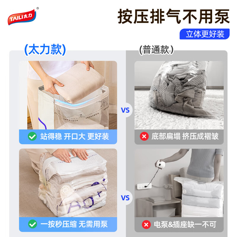 太力TAILI创意折叠衣物收纳箱大容量便携防尘家居整理神器太力奶白抗菌母婴系列免抽气收纳袋7件套AZ555高清大图