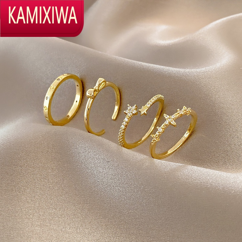 KAMIXIWA四件套夸张精致蝴蝶戒指女小众设计轻奢高级感网红素圈开口食指环