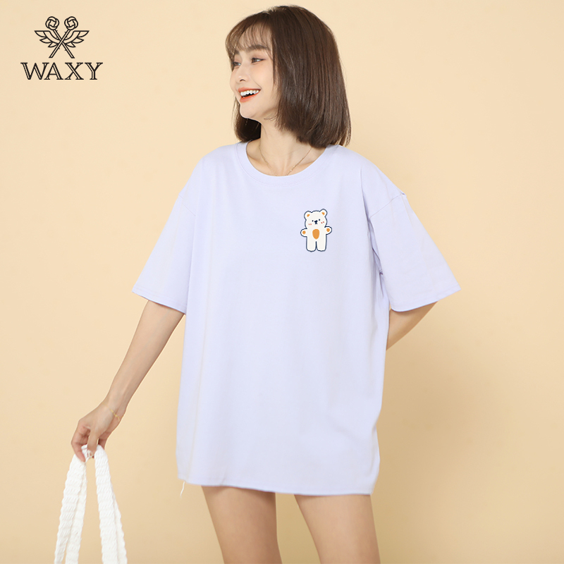 WAXY纯棉T恤女ins风盐系学生韩版宽松打底衫短袖潮流2022新款上衣