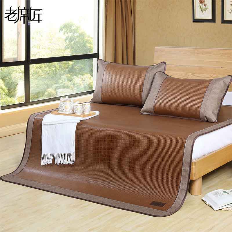 老席匠凉席套件床笠款藤席1.5m床加厚冰丝1.8m床可折叠席子高清大图