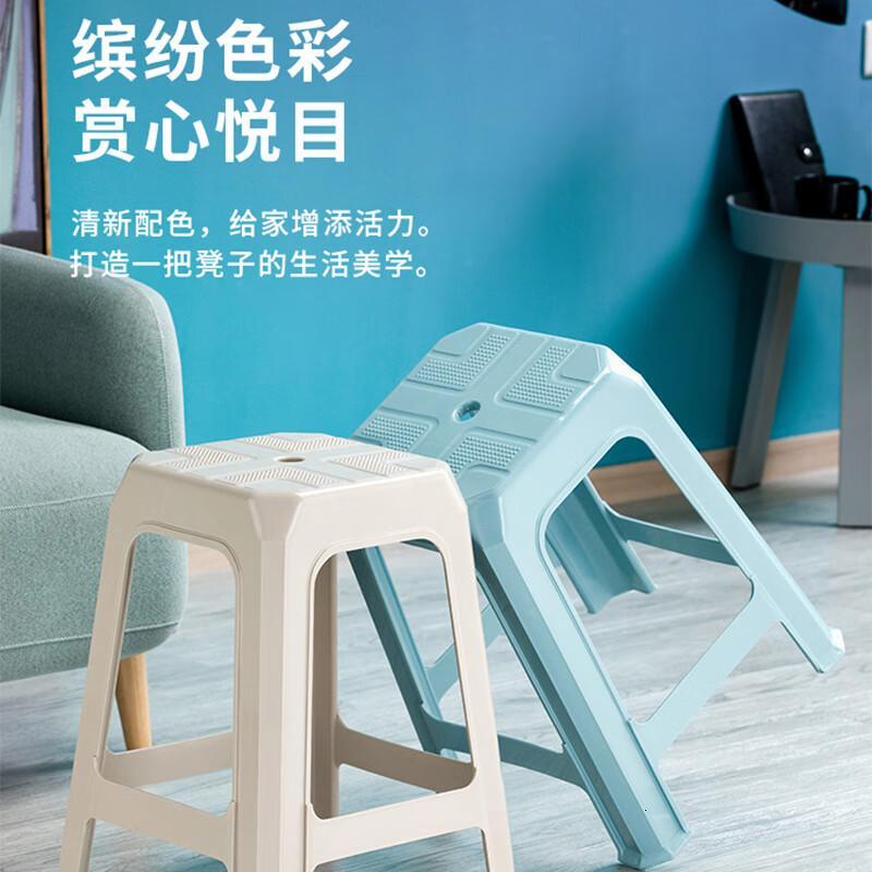 茶花(CHAHUA)塑料凳子家用加厚防滑耐磨餐椅休闲板凳方凳大号换鞋凳子4只 咖色