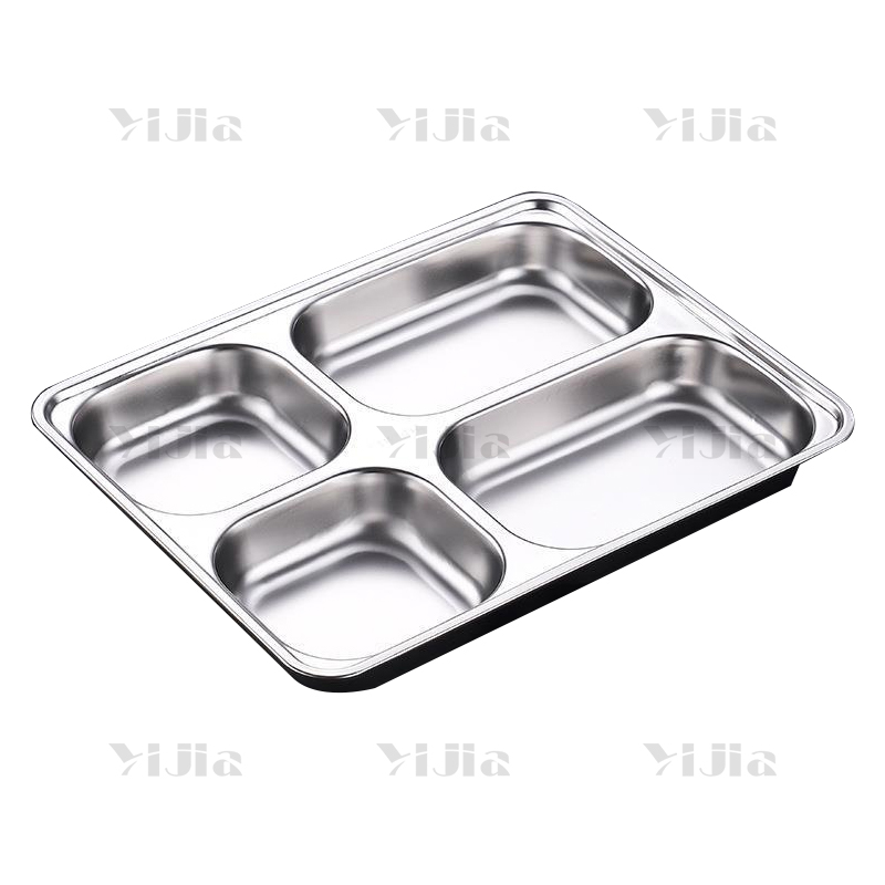 翌嘉YJ40625027 201不锈钢分格餐盘食堂中式饭盘 浅四格高清大图