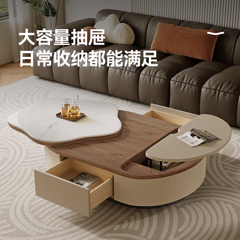 [苏宁自营]意式轻奢岩板茶几电视柜组合客厅家用花瓣法式创意小户型茶桌-卡尔适T10高清大图