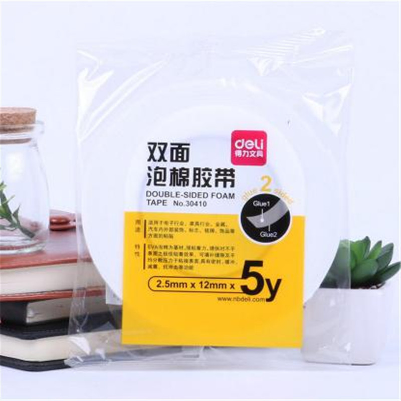得力(deli) 30410 泡棉双面胶 12mm*5y*2.5mm 1卷/袋