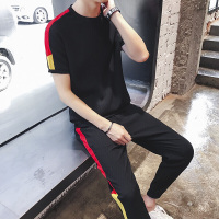 梵克公牛T恤 套装男夏季休闲商务休闲流男士短袖T恤麻夏天男装一套搭配帅气