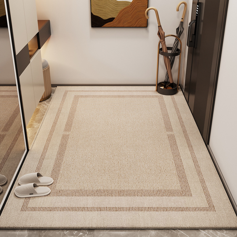 入户门地垫轻奢高级感玄关脚垫耐脏防尘防滑入门地毯进门门口家用 澳德绒-回格月灰 120x140cm
