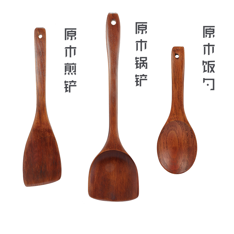 厨房柯木产子炒菜木铲子木汤勺不粘锅专用锅铲全套家用耐高温饭勺 敬平 【3件套】原木煎铲+锅铲+原木饭勺