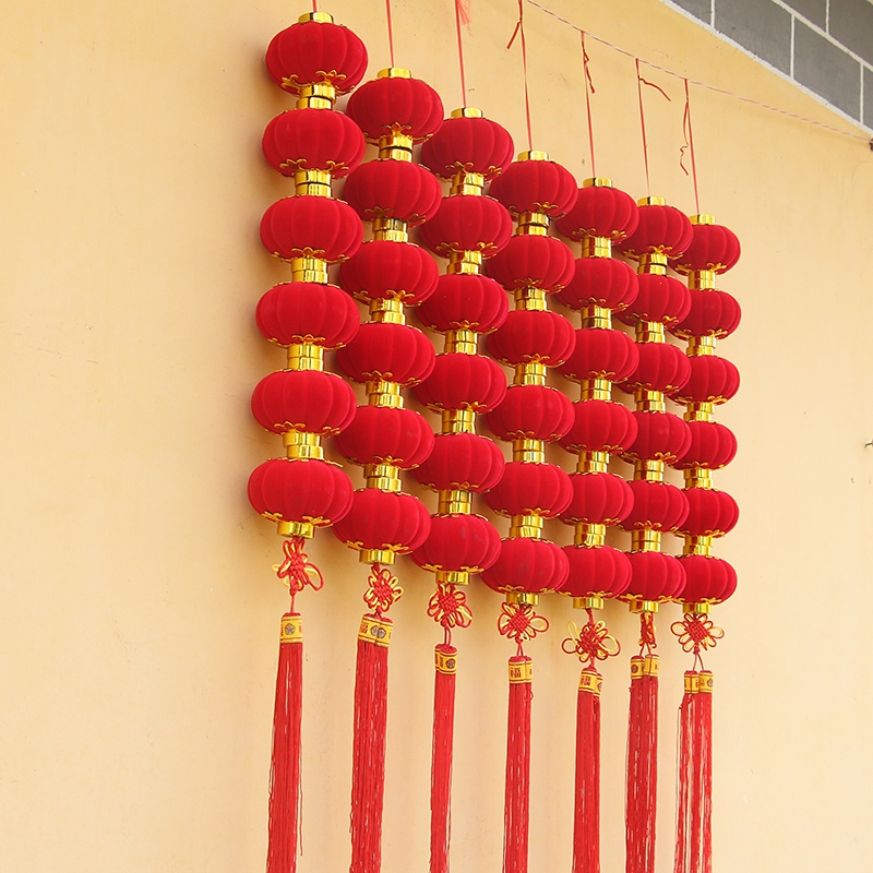 法耐年货植绒小灯笼串挂饰小红灯笼节日户外新年场景布置喜庆装饰串