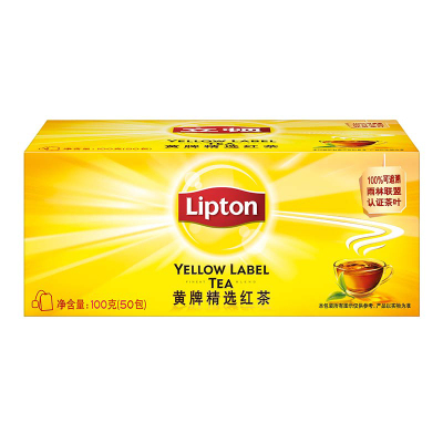 立顿Lipton 红茶 茶叶 黄牌精选红茶50包100g 袋泡茶茶包 办公室休闲下午茶(新老包装随机发货)
