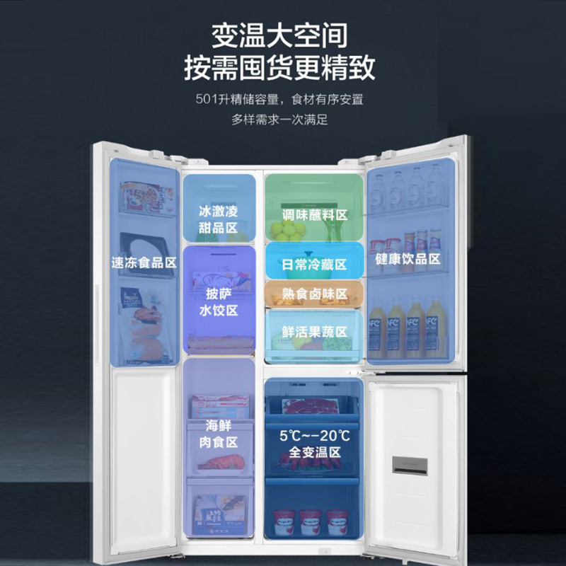 海尔(Haier)501升对开超薄嵌入式冰箱 全变温空间 双系统不串味 一级双变频 BCD-501WLHTS79W9U1
