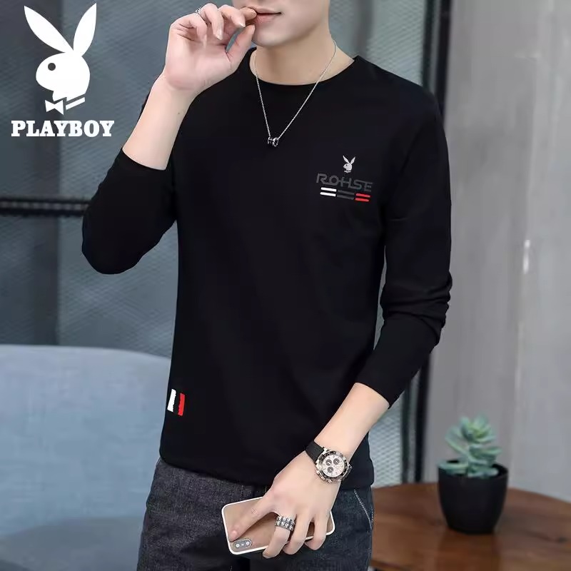 花花公子长袖t恤男t恤2025秋季新圆领上衣休闲底裤男衬衫高清大图