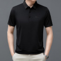 夏季商务男装短袖t恤潮中年男士休闲体恤Polo衫纯色冰丝直播 黑色 3XL