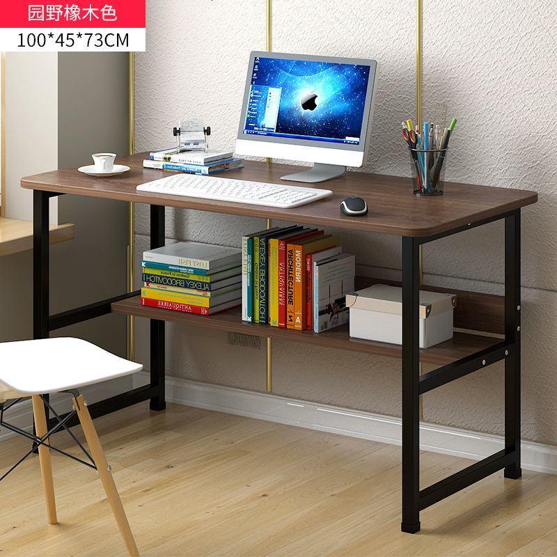 乐巴士台式电脑桌简约书桌书架组合简易家用办公桌 升级款100圆野橡木色