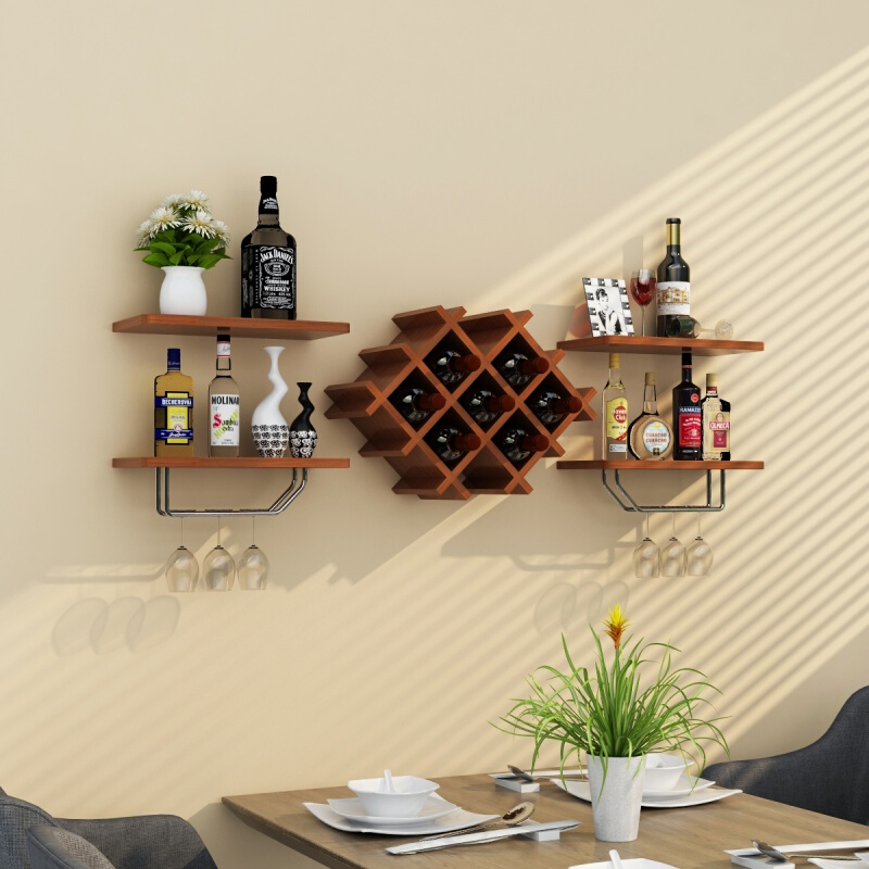 简约现代酒架酒柜悬挂式红酒杯架壁挂创意墙上菱形格子