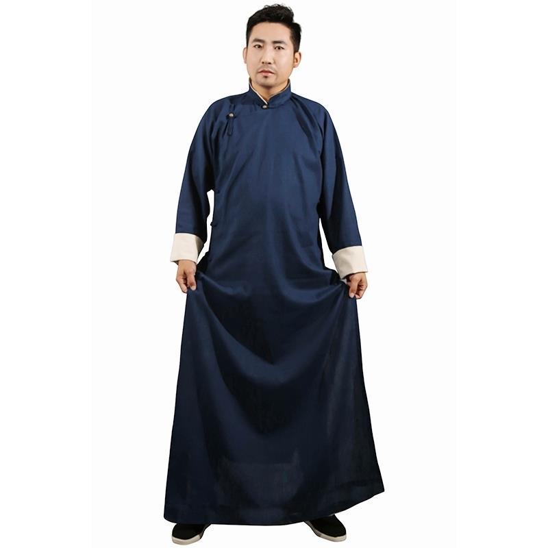 棉麻相声大褂民国长衫评书快板教书先生粗布演出服装长袍大马褂男酒