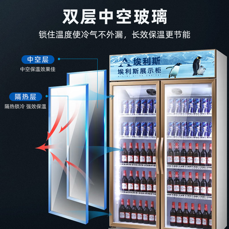 埃利斯(AILISI)商用铝合金展示柜 冷藏保鲜柜商用冰柜立式饮料柜便利店超市冰箱啤酒冷饮柜LD-1200ZTH高清大图
