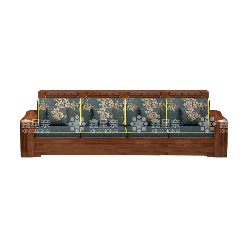 鑫星奈XXN4022932 中式胡桃木实木沙发 四人位