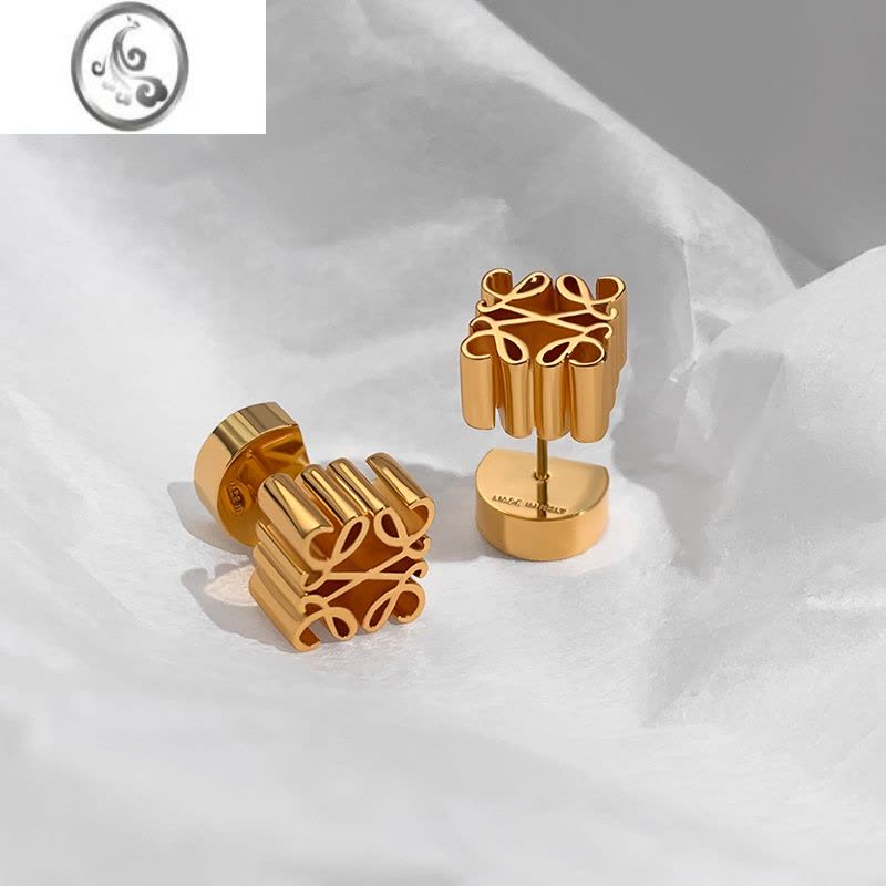 JiMi罗家几何镂空金色耳环女高级感小众设计高版本耳钉欧美小香风耳饰图片