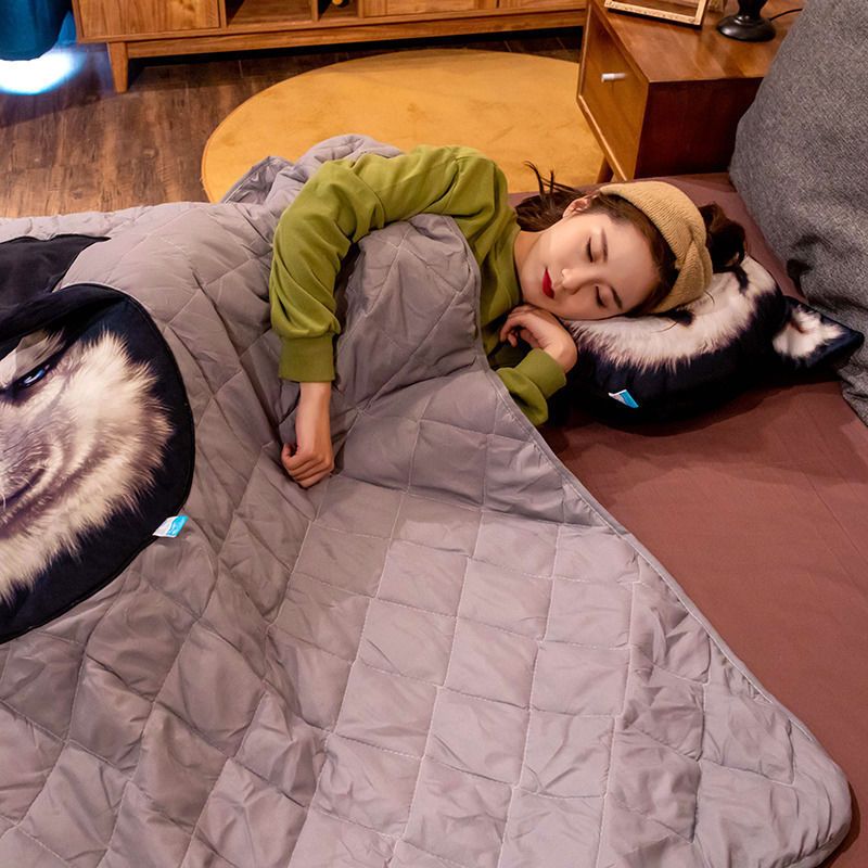 哈士奇抱枕被子两用办公室午睡枕头二合一空调被车用靠枕夏凉小被 哈士奇空调被[大笑] 小号38*30CM被子1*1.5米