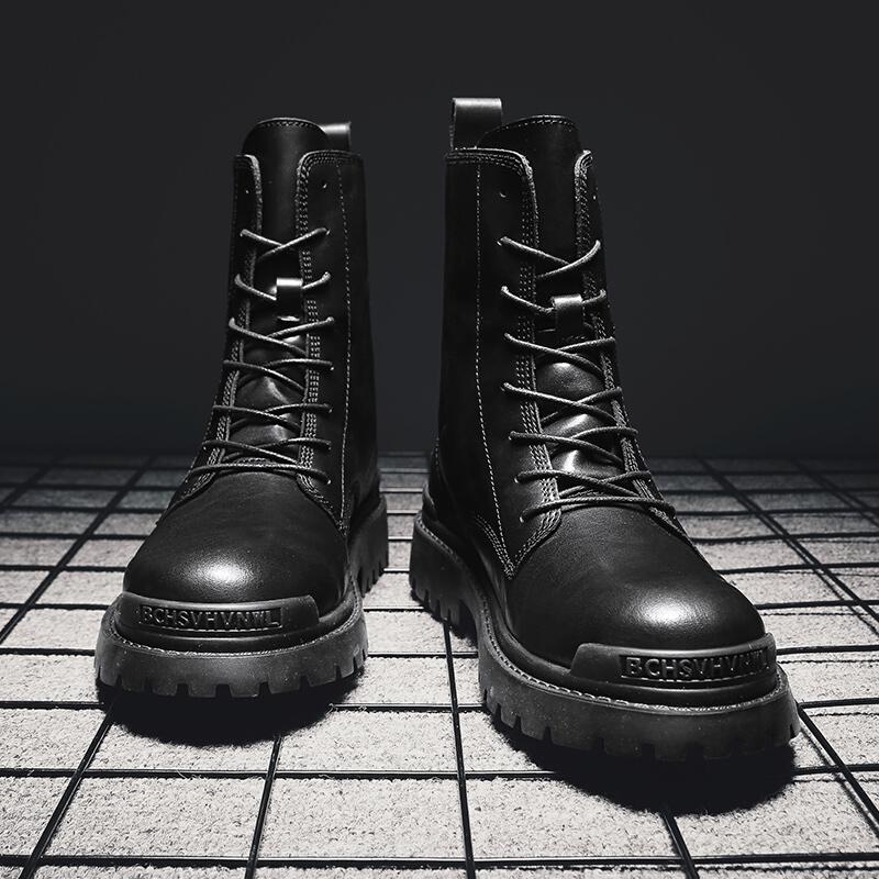 华大东伊马丁靴男高帮英伦风潮流百搭黑色机车皮靴秋冬季高筒工装靴子