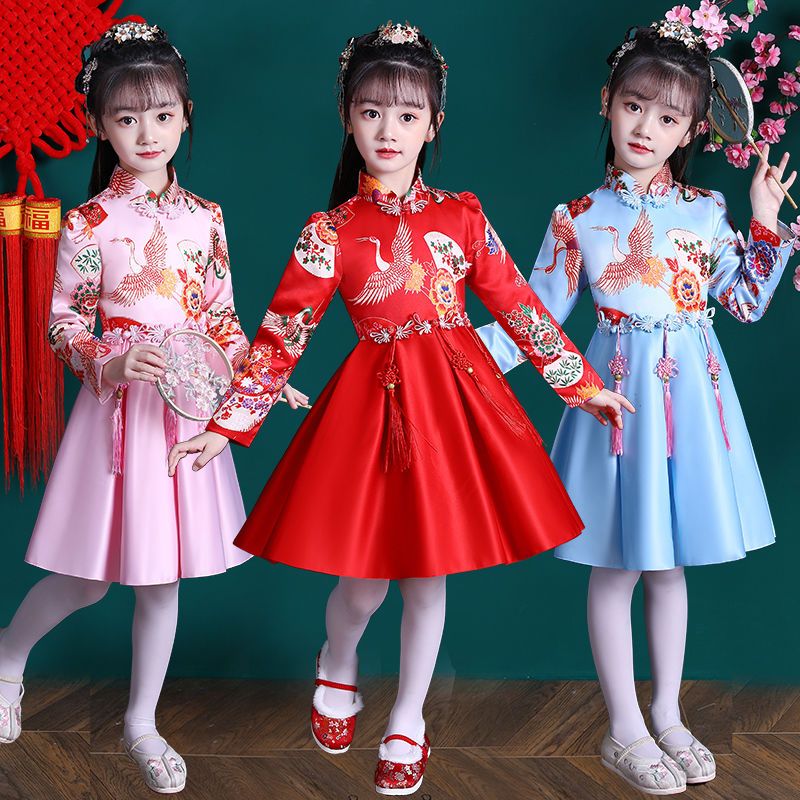 汉服女童春秋连衣裙儿童古装仙中国风春款女孩旗袍裙子唐装春装