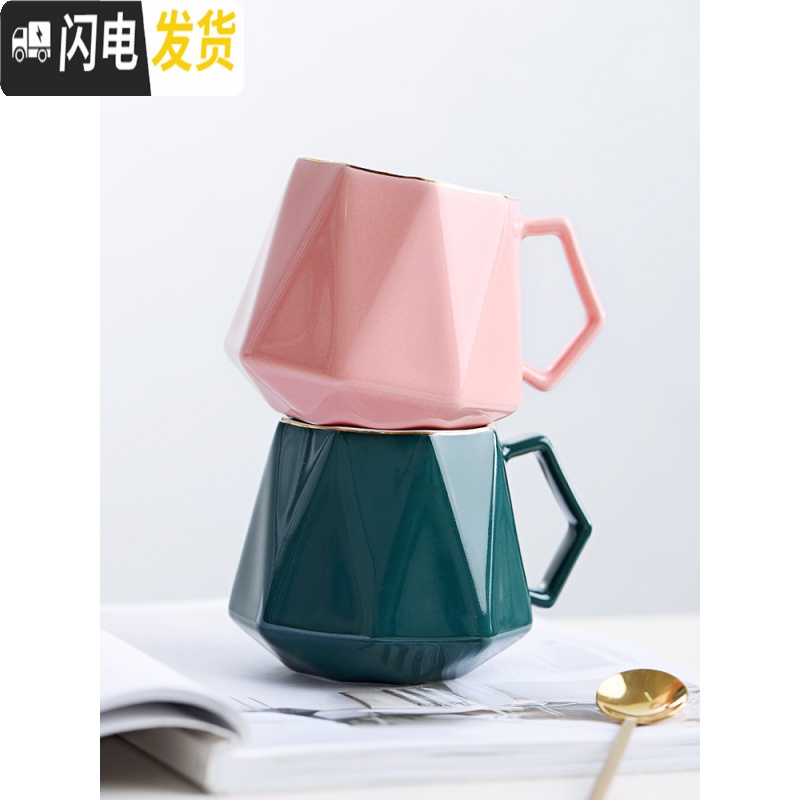 三维工匠创意陶瓷杯马克喝燕麦的杯子女情侣家用个性潮流欧式咖啡茶杯可爱 大理石纹-粉色+咖啡勺高清大图