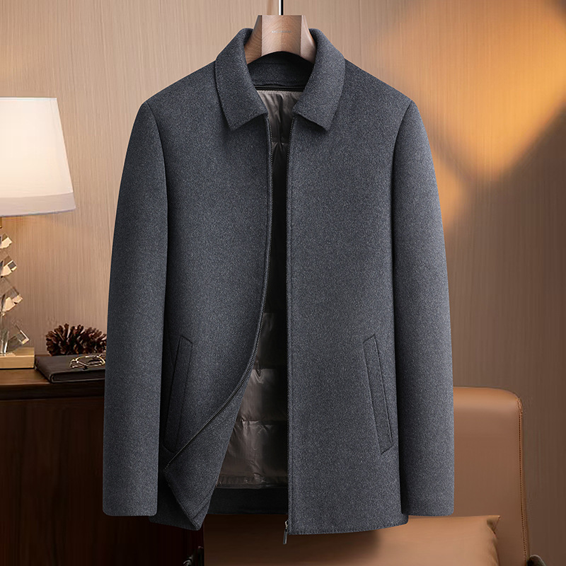 带袖子脱卸羽绒内胆商务行政羊毛夹克男式双面呢夹克秋冬呢子茄克