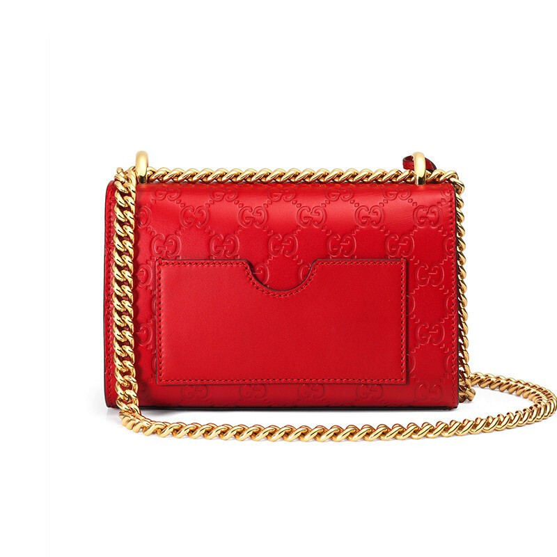 [海外直邮]gucci 古驰女包padlock系列红色压纹链条锁扣女士小号斜挎