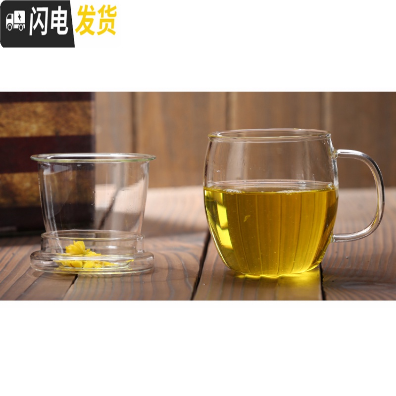 三维工匠耐热玻璃杯 花茶杯带把带盖过滤泡茶杯男女式办公水杯茶具加厚 园趣500+恒温宝高清大图