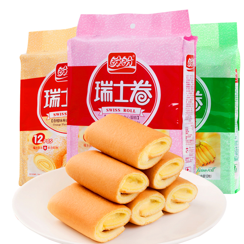 盼盼瑞士卷早餐面包休闲零食营养糕点小吃下午茶点心 香橙味240g -单包*2高清大图