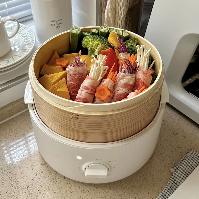 olayks立时 2L竹笼电蒸锅-3层-陶白 OLK-03-02A高清大图