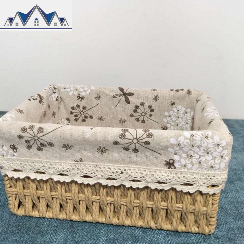 编收纳筐纸柳藤编收纳篮桌面收纳盒化妆品茶几钥匙收纳箱迷你号 三维工匠 卡其色大号:长26*宽20*高11厘米