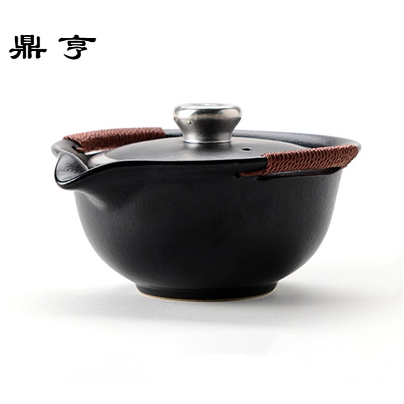 鼎亨粗陶手抓壶 粗陶 盖碗 大号 999鎏银功夫茶具 泡茶器 茶壶 黑