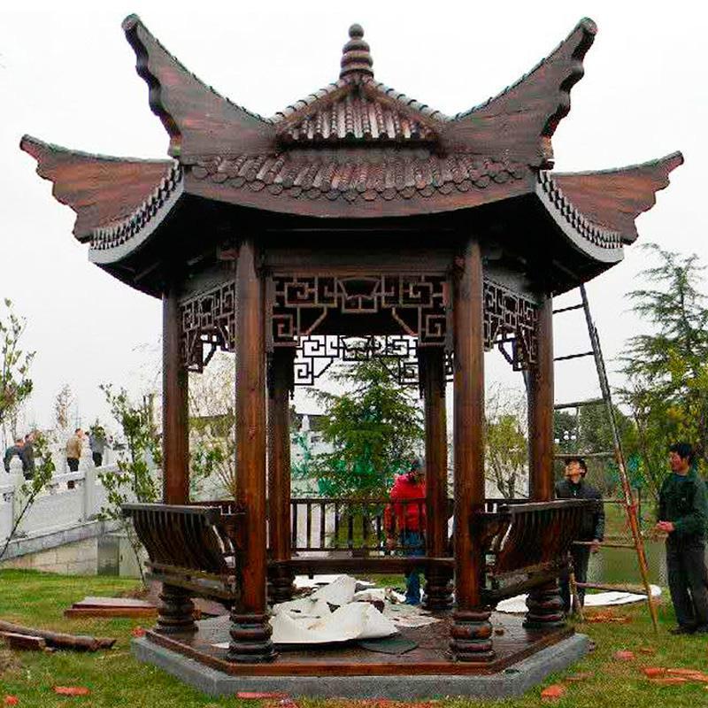 森美人凉亭户外别墅庭院四角六角古建实木碳化防腐木屋花园仿古中式亭子 飞檐六角凉亭不包邮