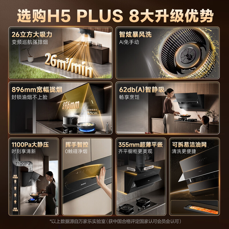 万家乐油烟机[小飓风H5 Plus]侧吸式26立方变频大吸力超薄平嵌 1100Pa大静压高清大图