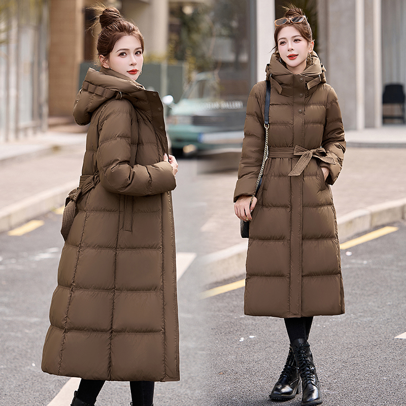 高端欧货羽绒服女冬季2024新款过膝90白鸭绒高级感加厚中长款保暖外时尚羽绒服秋冬新款宽松大码冬季羽绒服女女款加厚外套冬 36868粉色 XL