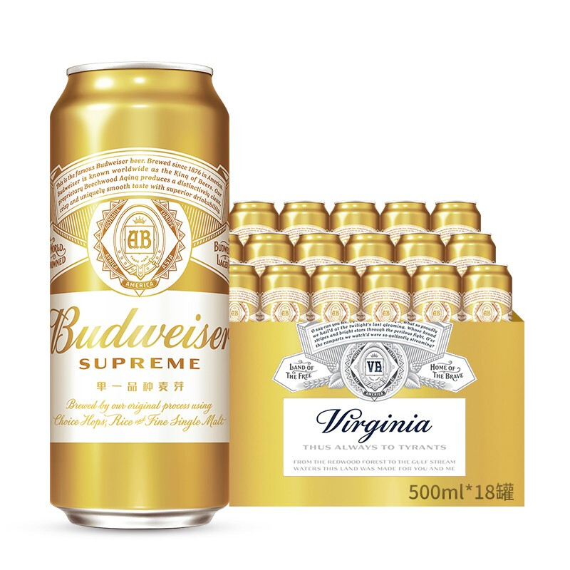 百威(BUDWEISER)百威金尊啤酒500ml*18听 整箱装高清大图