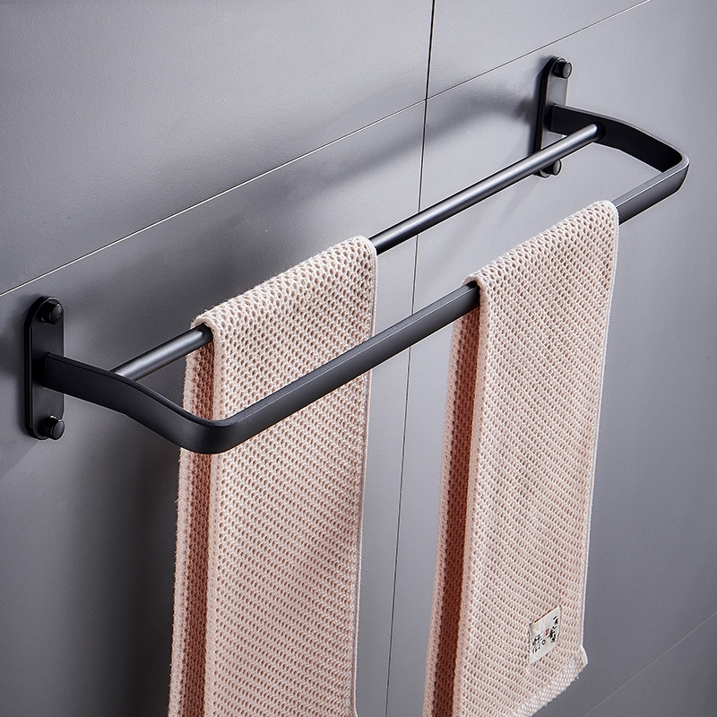 浴室毛巾杆免打孔古达卫生间毛巾架打孔式毛巾双杆凉洗脸帕面巾架子