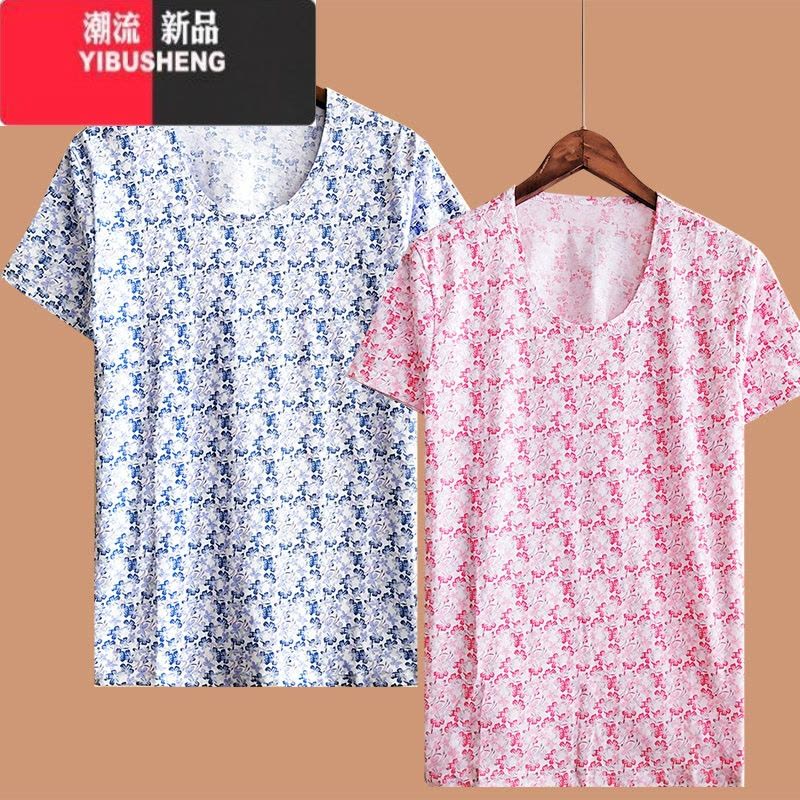 YIBUSHENG中老年人短袖女士宽松大码加肥T恤 季薄款妈妈汗衫上衣图片