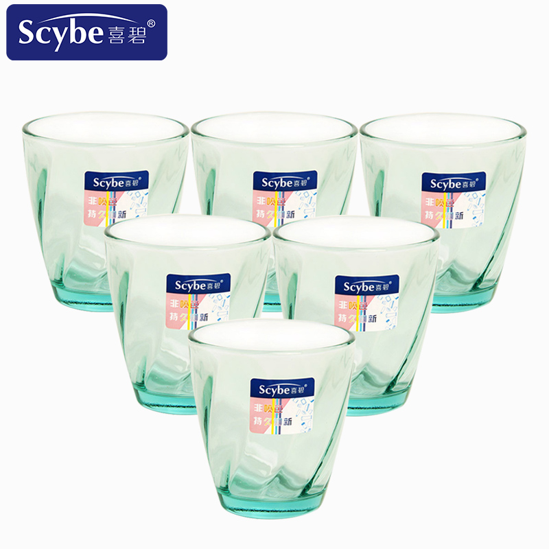 scybe喜碧 马奇尔彩色玻璃水杯家用早餐杯洋牛奶杯果汁杯套装6只270ml