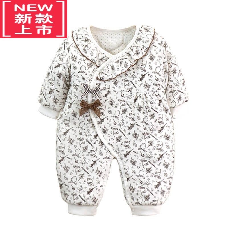 可莉允新生婴儿衣服秋冬公主女宝碎花复古加厚夹棉保暖连体爬服棉服图片